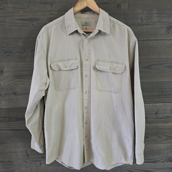 L.L. Bean Other - L.L.Bean Men's M Tall Khaki Chamois Cloth Button Front Shirt Cotton Work Outdoor